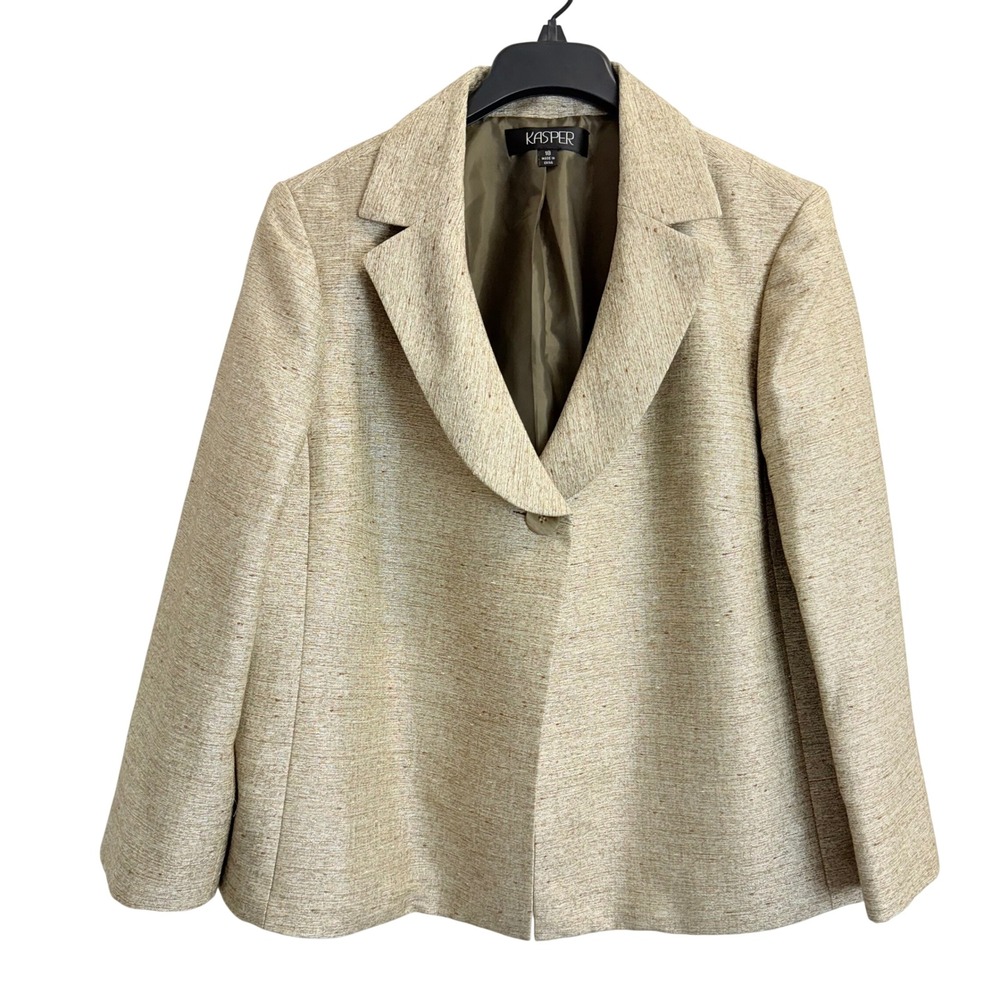Kasper Womens Champagne Gold Textured Single Button Blazer Jacket Size 18